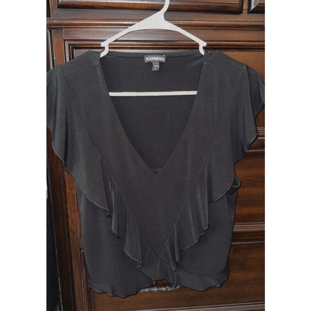 Express Black Ruffle V-Neck Top